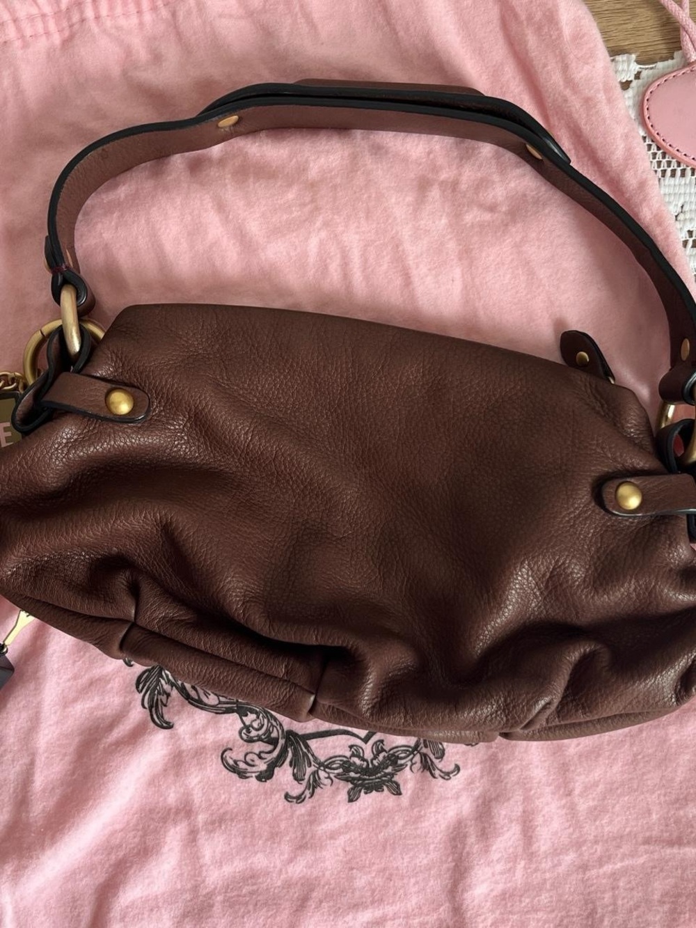Juicy Couture Brown Pebbled Leather Shoulder Bag with Heart Charm - Picture 3 of 7
